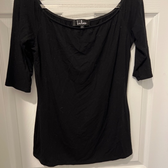 Lulus Basics Upstage Black Off-the-shoulder Top - Size Large - Picture 2 of 2